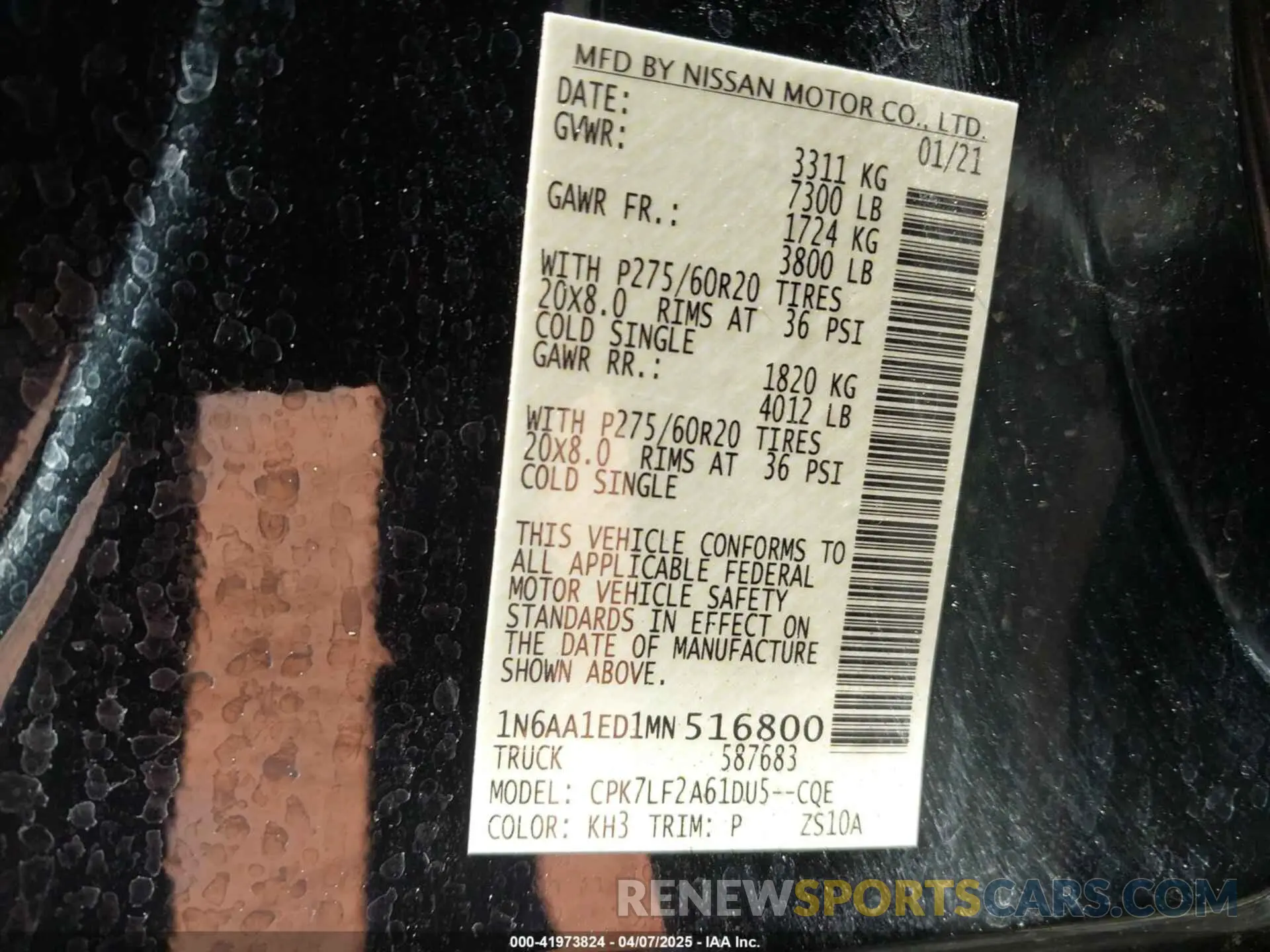 9 Photograph of a damaged car 1N6AA1ED1MN516800 NISSAN TITAN 2021