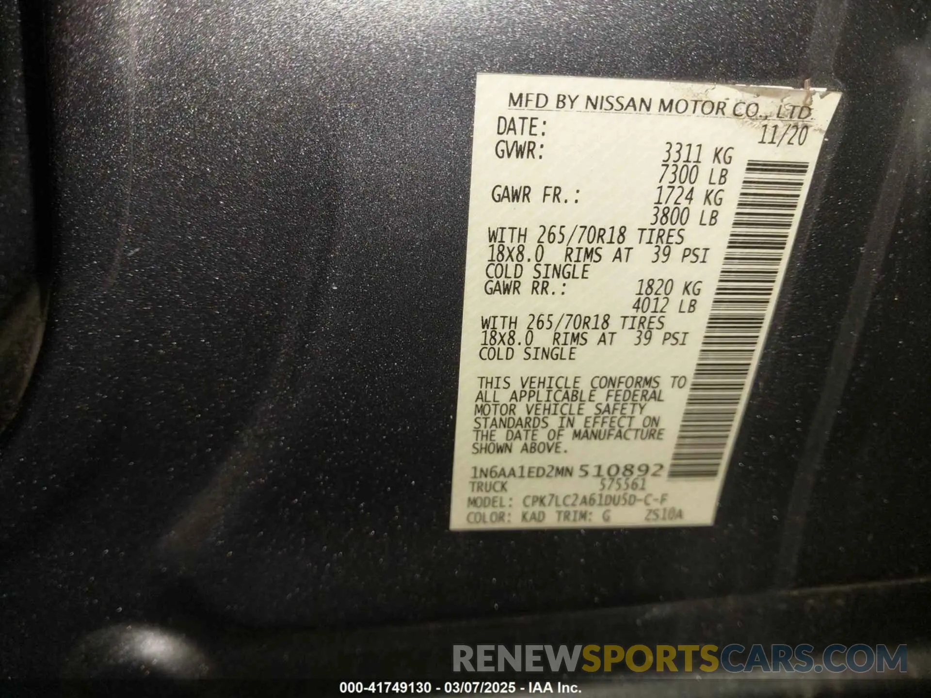 9 Photograph of a damaged car 1N6AA1ED2MN510892 NISSAN TITAN 2021