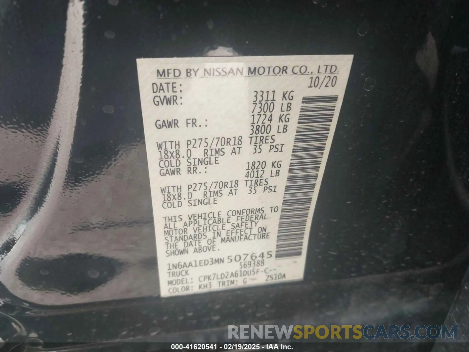 9 Photograph of a damaged car 1N6AA1ED3MN507645 NISSAN TITAN 2021