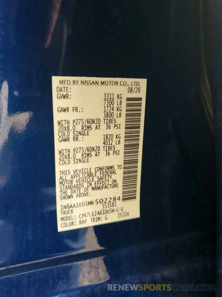 12 Photograph of a damaged car 1N6AA1ED5MN502284 NISSAN TITAN 2021