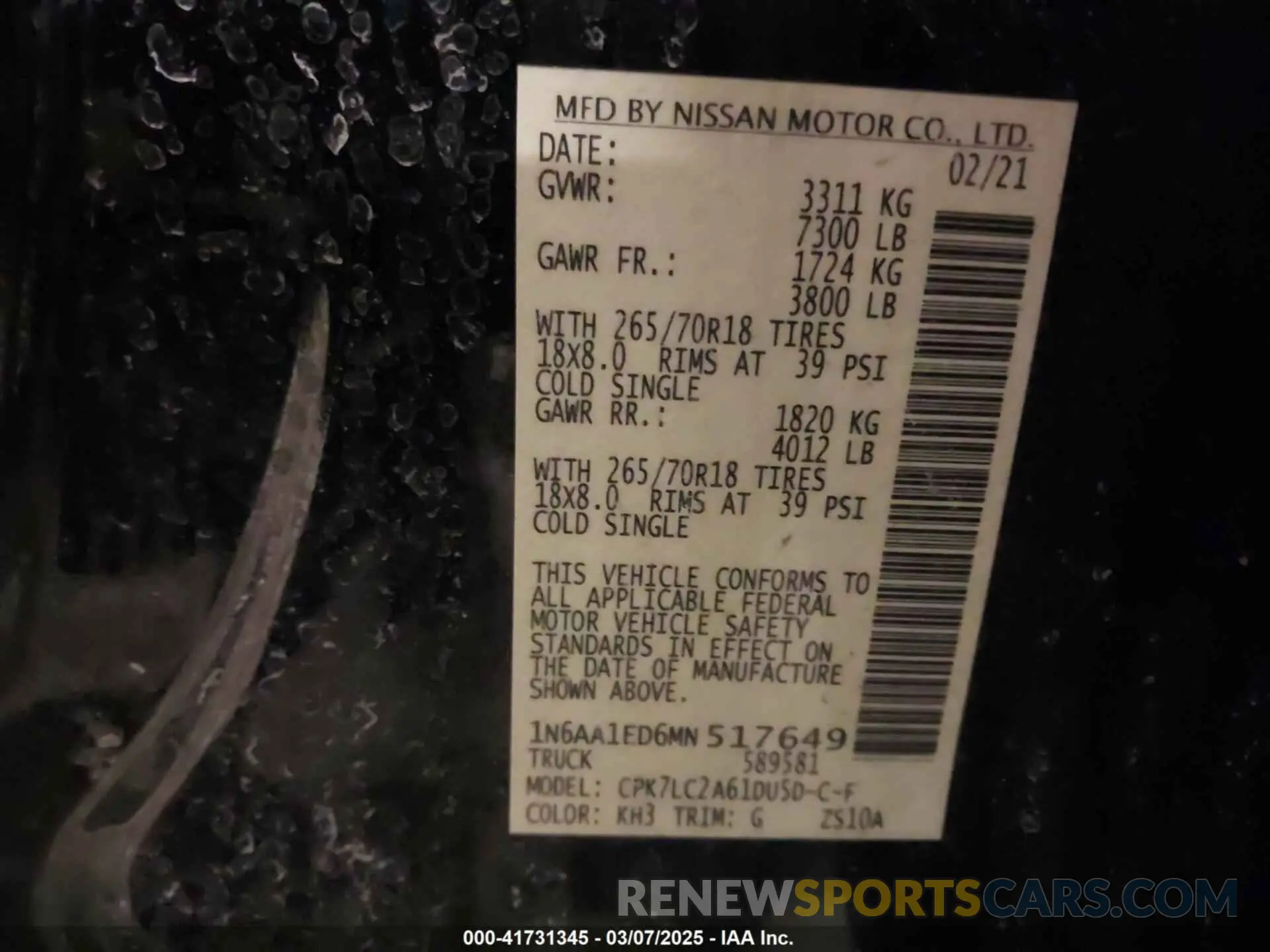 9 Photograph of a damaged car 1N6AA1ED6MN517649 NISSAN TITAN 2021
