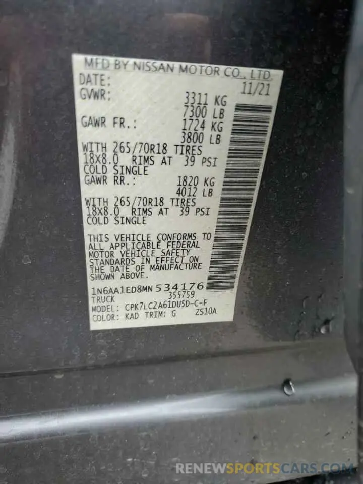 12 Photograph of a damaged car 1N6AA1ED8MN534176 NISSAN TITAN 2021
