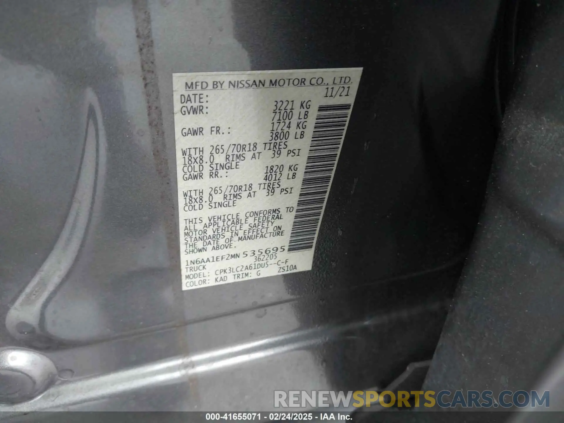 9 Photograph of a damaged car 1N6AA1EF2MN535695 NISSAN TITAN 2021