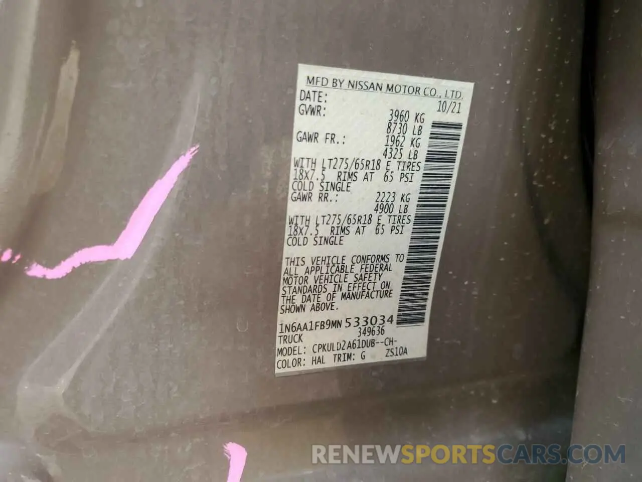 12 Photograph of a damaged car 1N6AA1FB9MN533034 NISSAN TITAN 2021