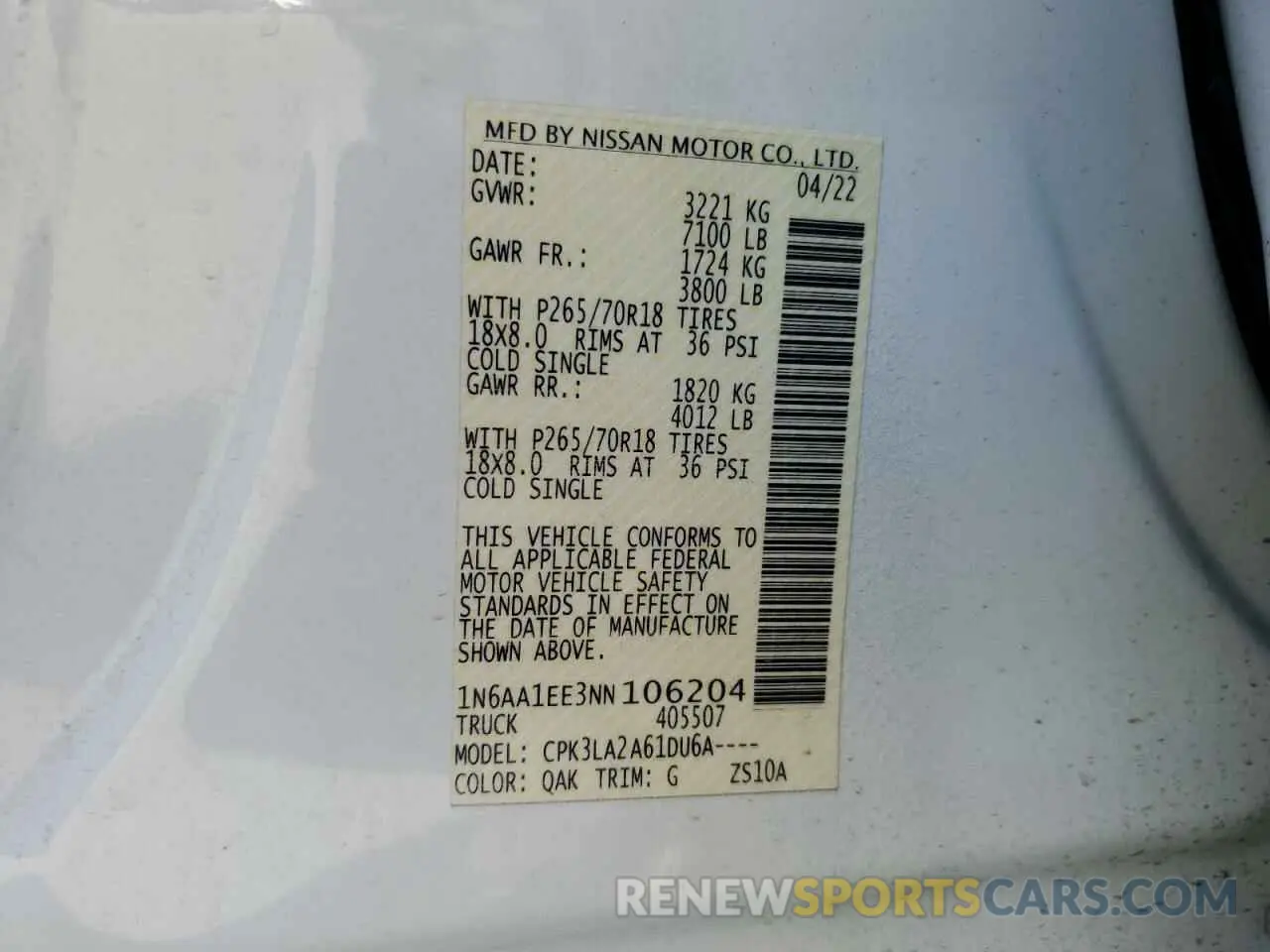 12 Photograph of a damaged car 1N6AA1EE3NN106204 NISSAN TITAN 2022