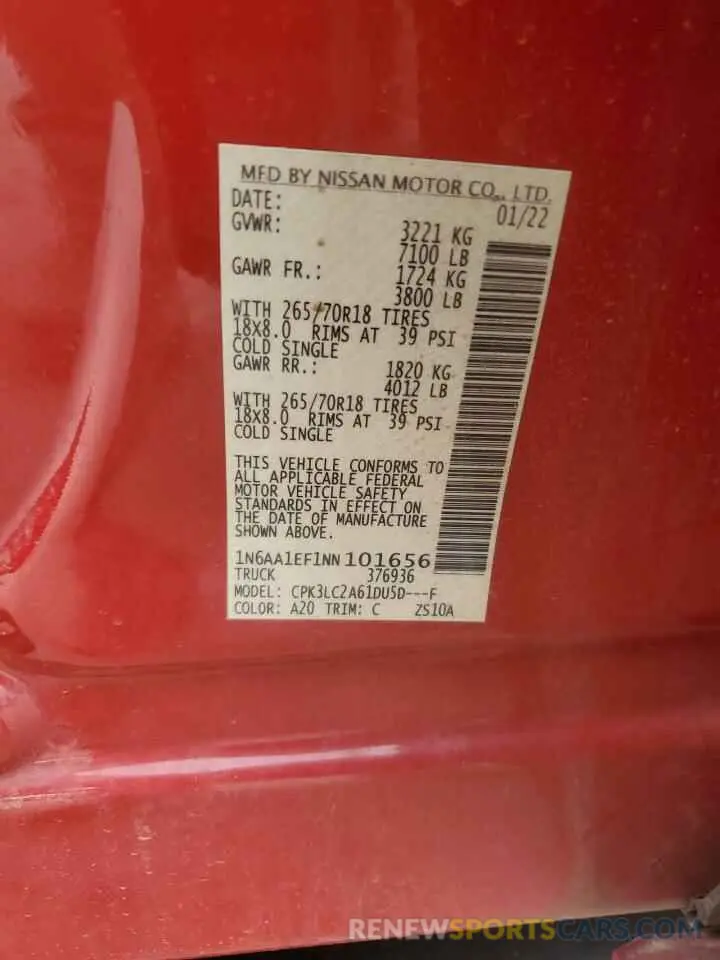 12 Photograph of a damaged car 1N6AA1EF1NN101656 NISSAN TITAN 2022