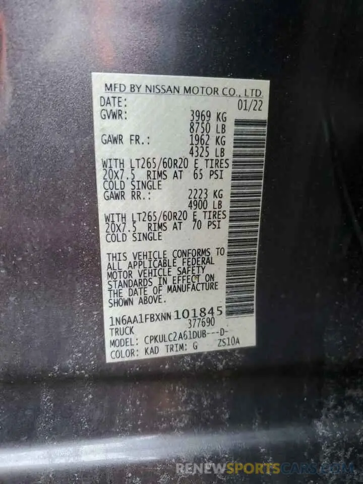 13 Photograph of a damaged car 1N6AA1FBXNN101845 NISSAN TITAN 2022