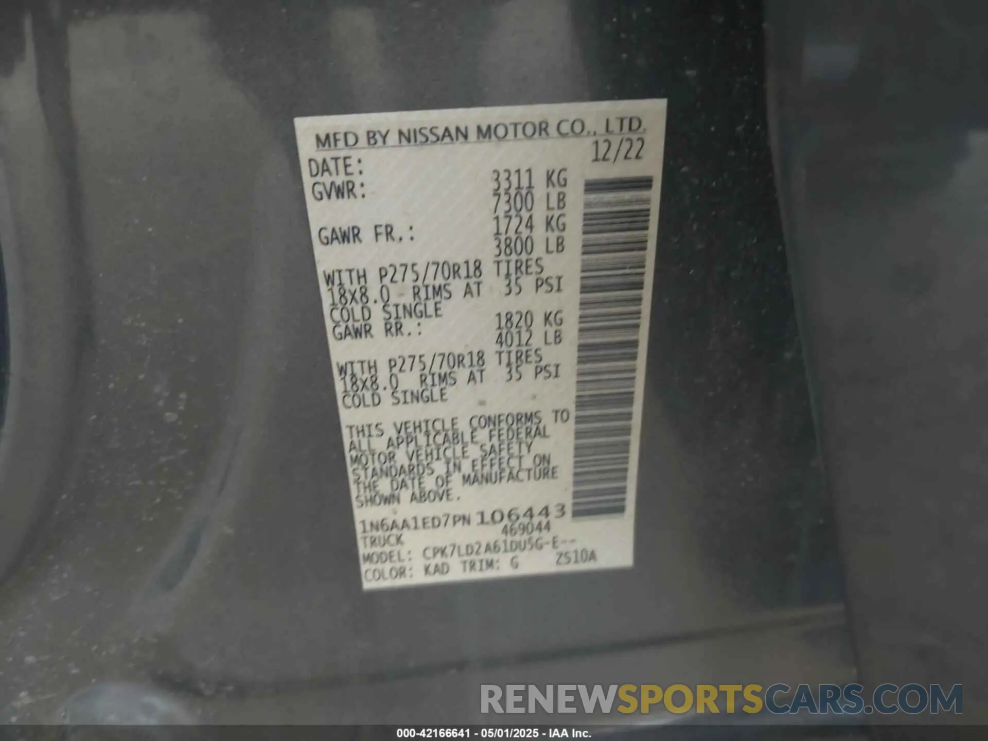 9 Photograph of a damaged car 1N6AA1ED7PN106443 NISSAN TITAN 2023