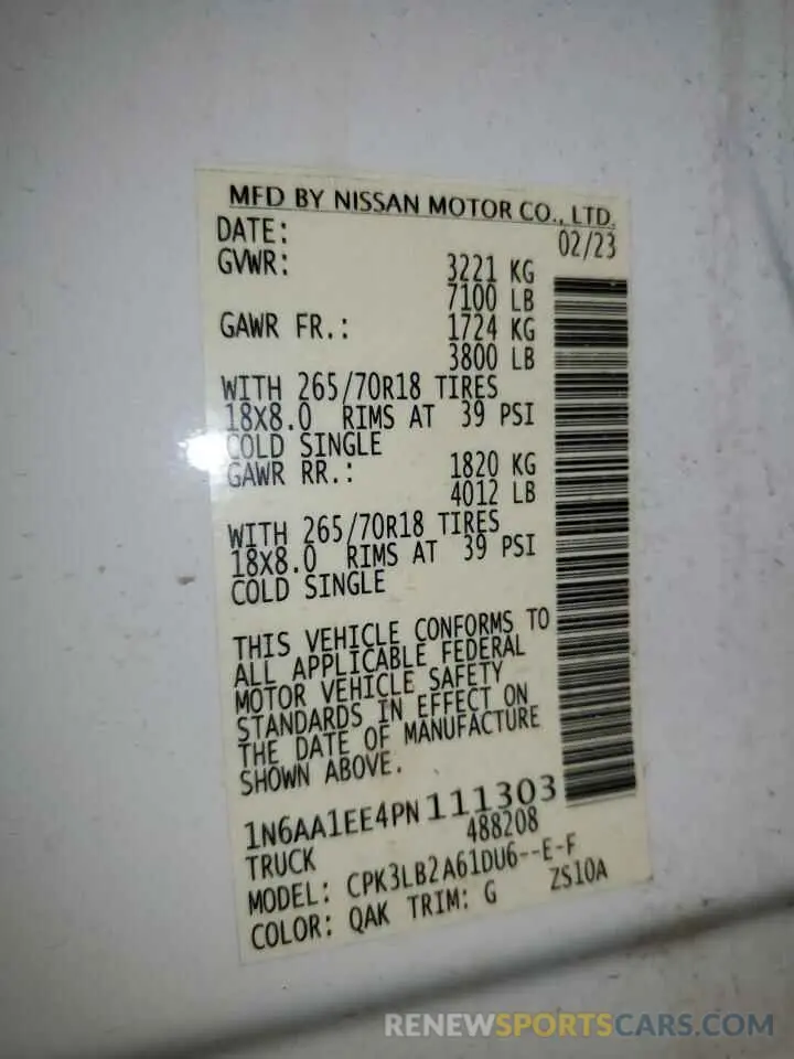 12 Photograph of a damaged car 1N6AA1EE4PN111303 NISSAN TITAN 2023