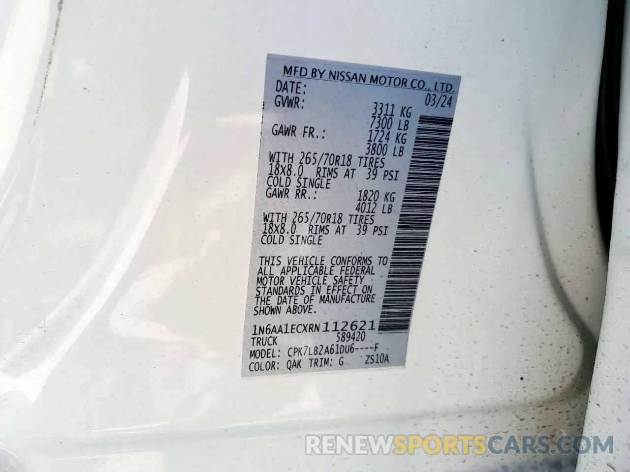 13 Photograph of a damaged car 1N6AA1ECXRN112621 NISSAN TITAN 2024