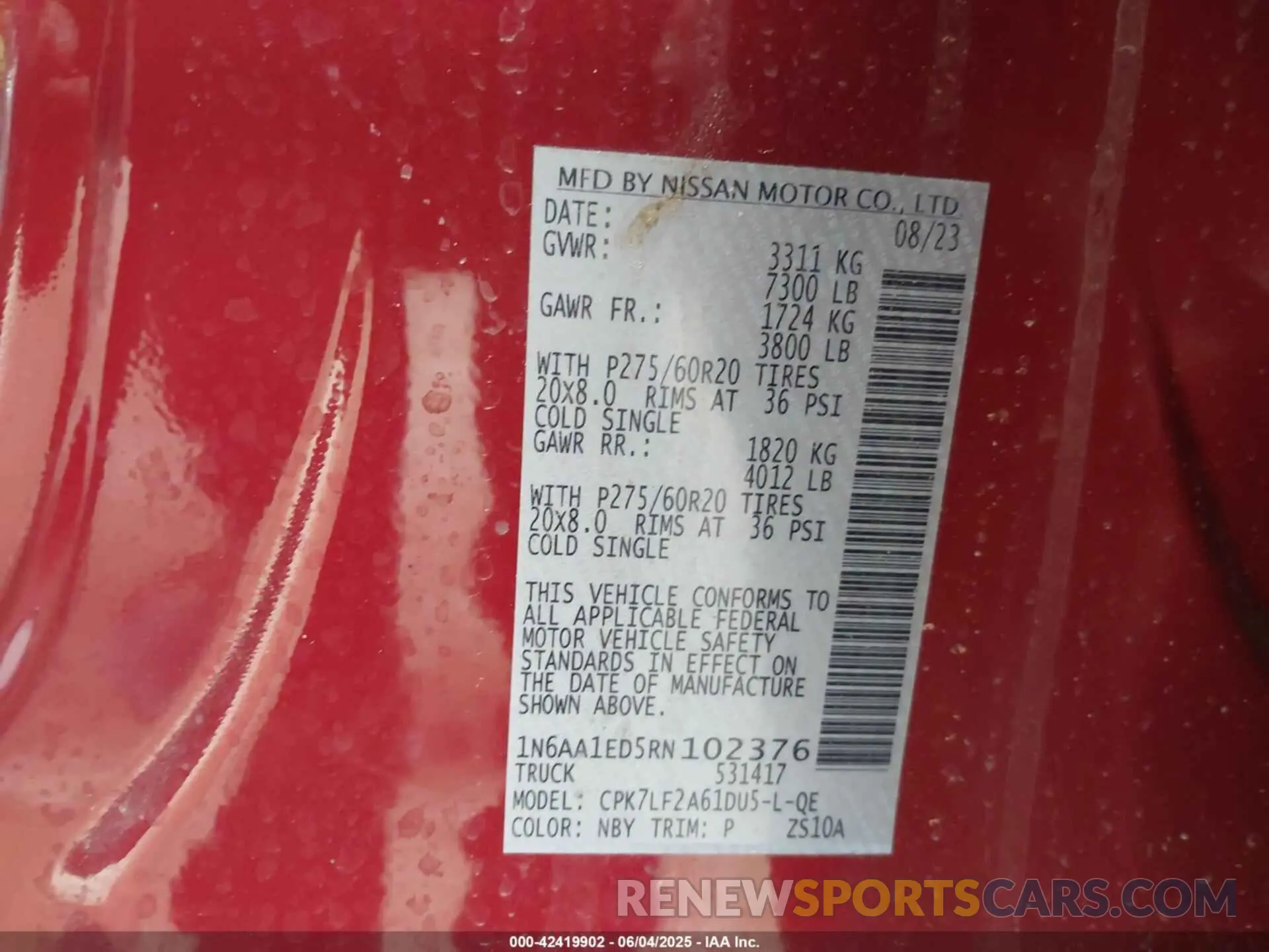 9 Photograph of a damaged car 1N6AA1ED5RN102376 NISSAN TITAN 2024