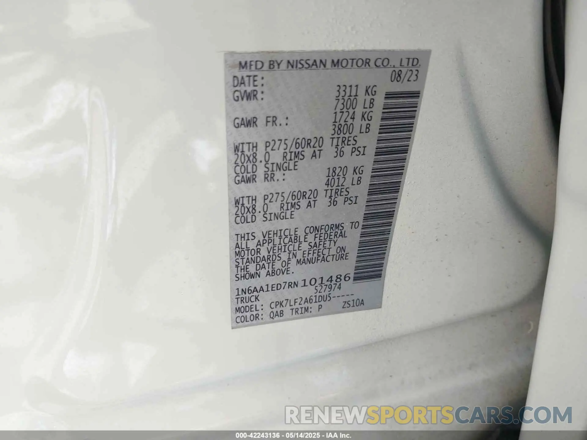 9 Photograph of a damaged car 1N6AA1ED7RN101486 NISSAN TITAN 2024