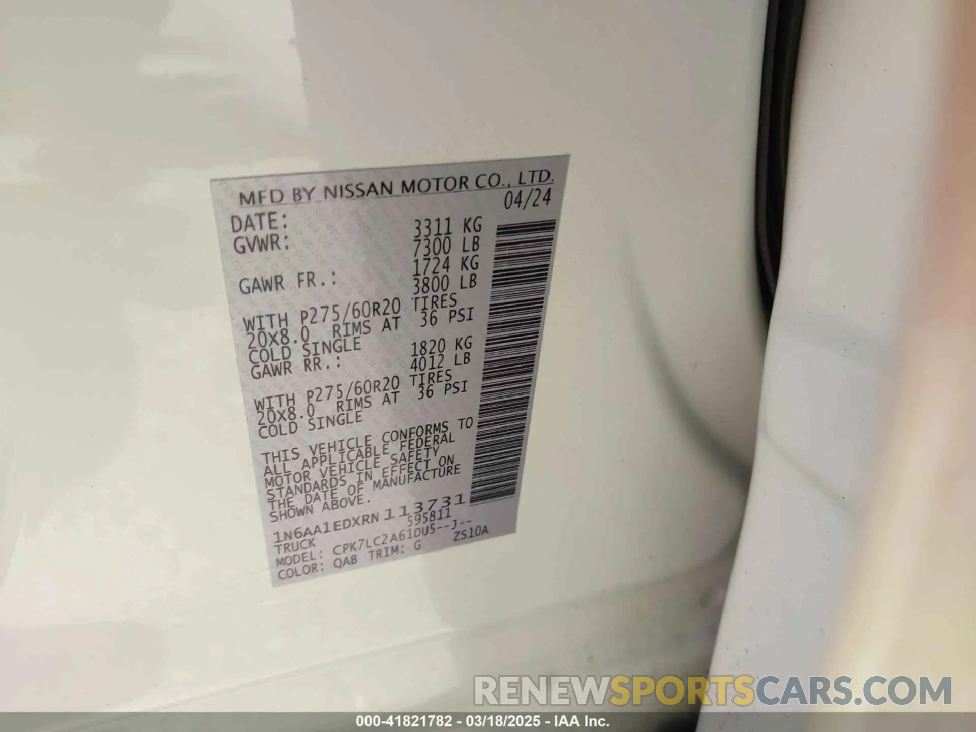 9 Photograph of a damaged car 1N6AA1EDXRN113731 NISSAN TITAN 2024