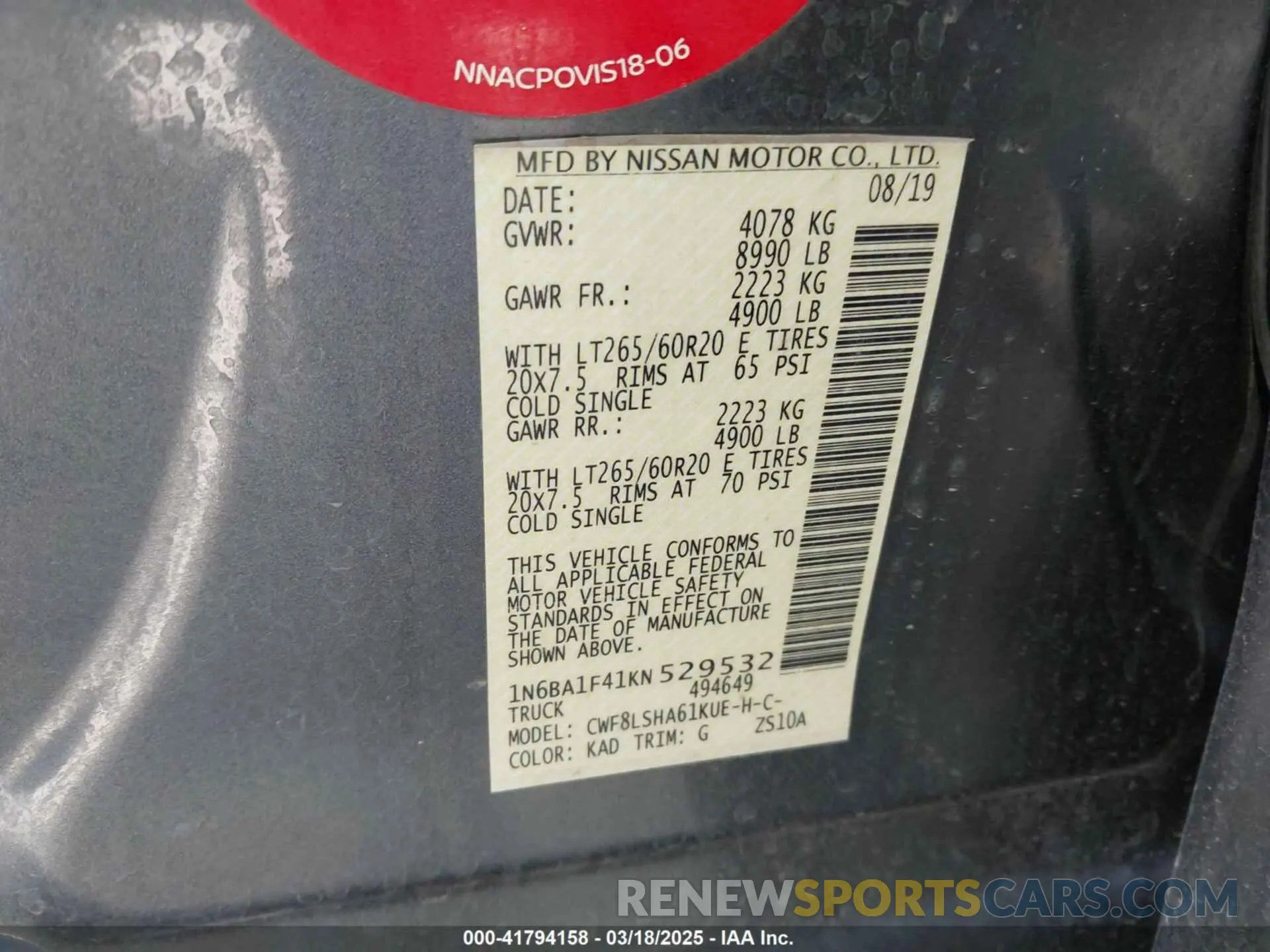 9 Photograph of a damaged car 1N6BA1F41KN529532 NISSAN TITAN XD 2019
