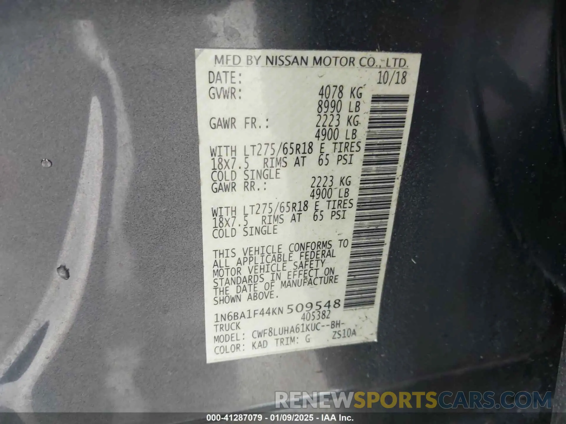 9 Photograph of a damaged car 1N6BA1F44KN509548 NISSAN TITAN XD 2019