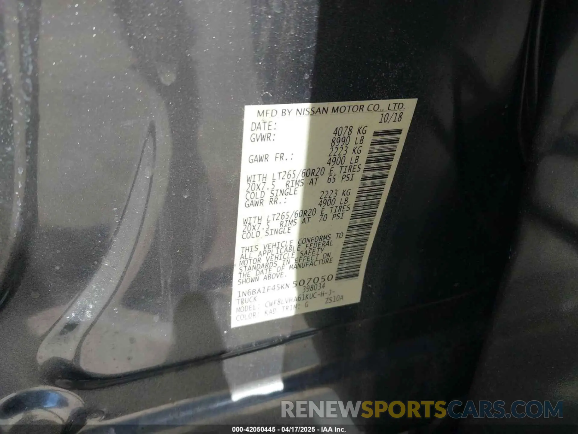 9 Photograph of a damaged car 1N6BA1F45KN507050 NISSAN TITAN XD 2019
