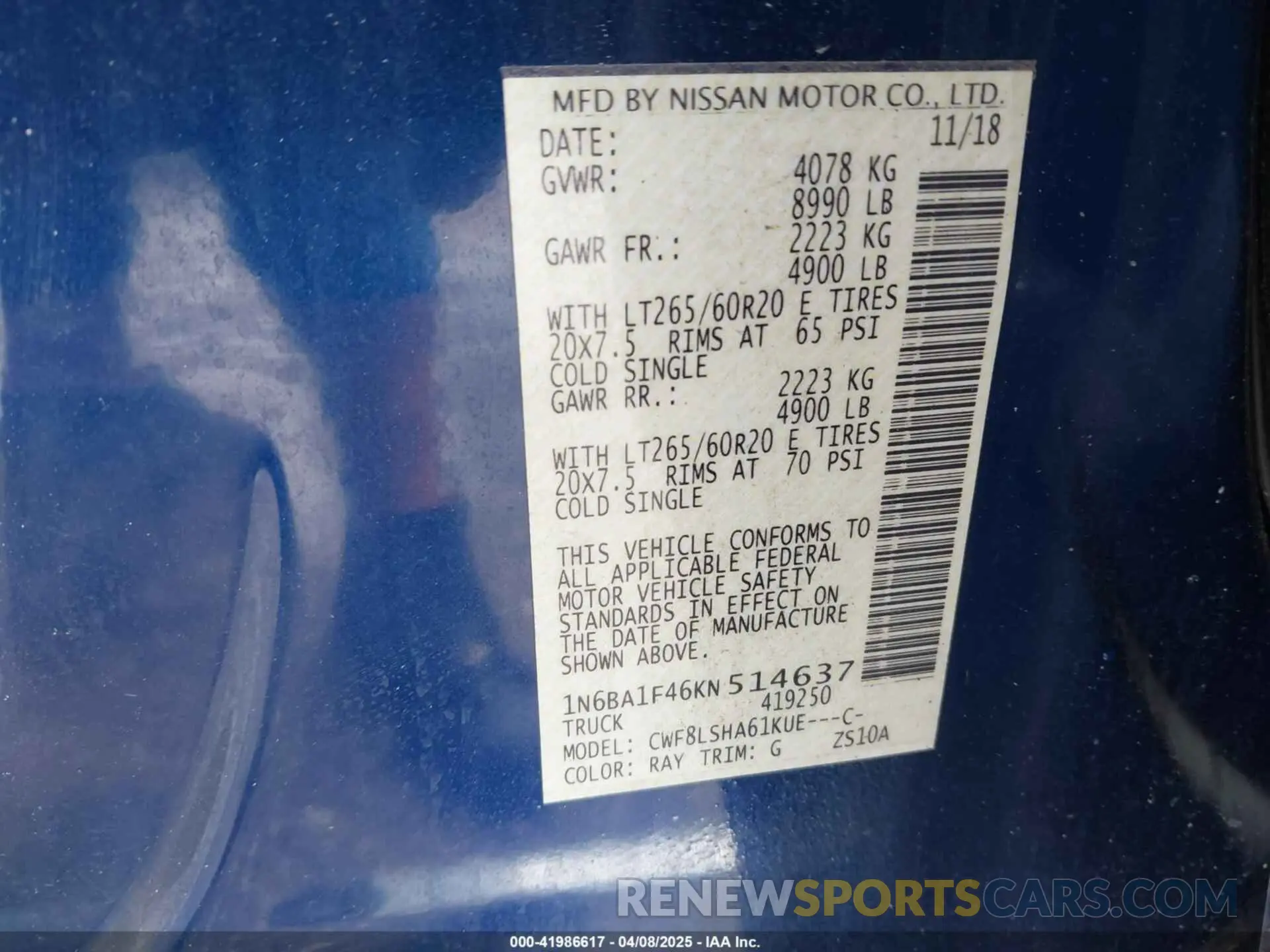9 Photograph of a damaged car 1N6BA1F46KN514637 NISSAN TITAN XD 2019