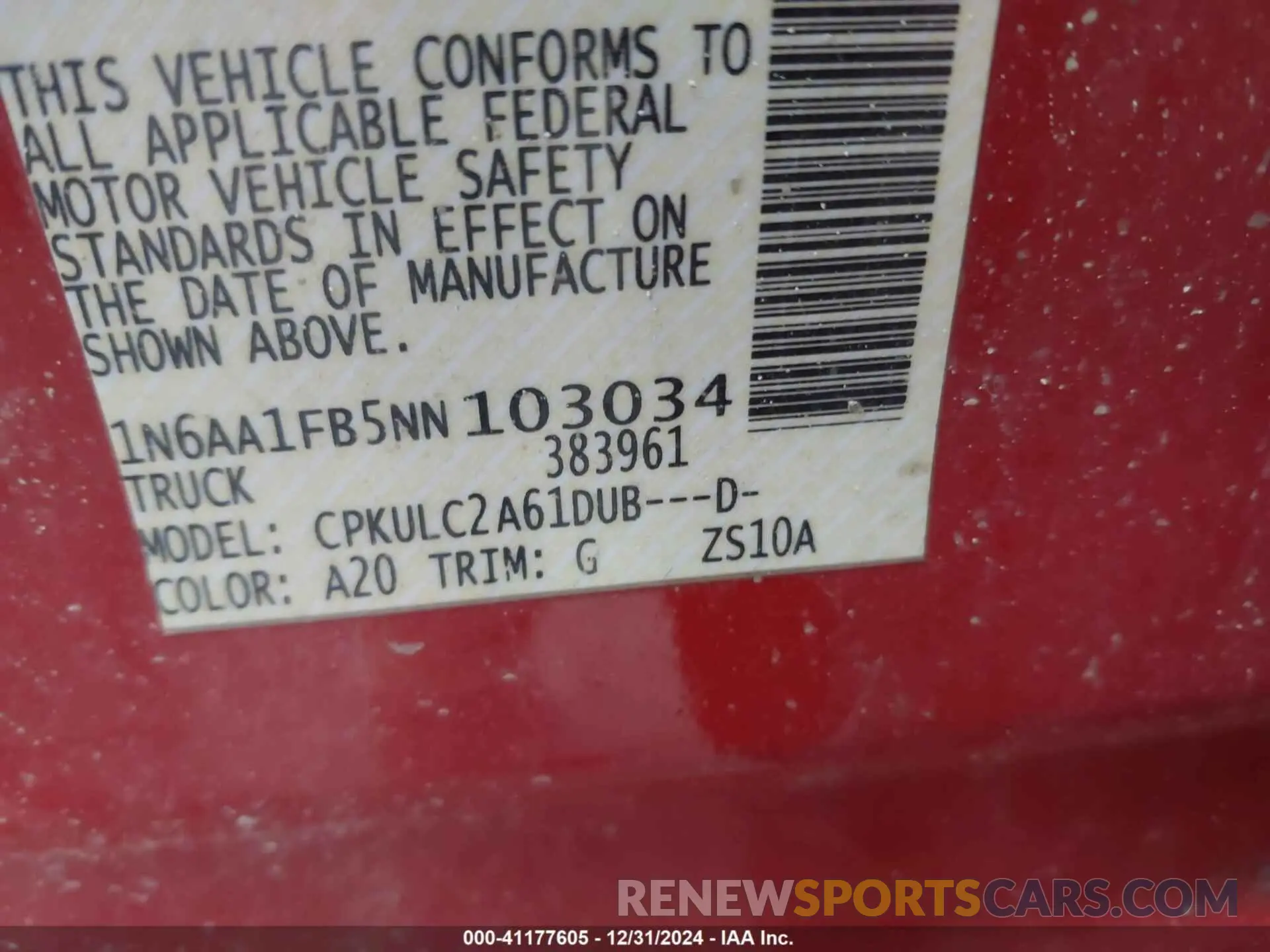 9 Photograph of a damaged car 1N6AA1FB5NN103034 NISSAN TITAN XD 2022
