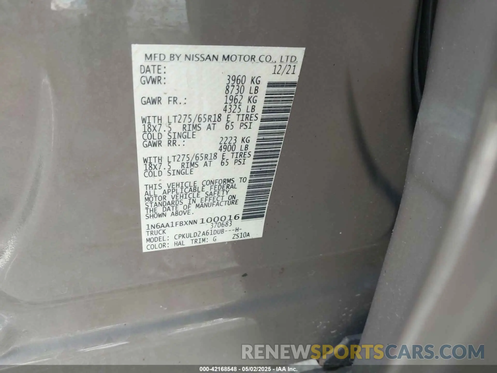 9 Photograph of a damaged car 1N6AA1FBXNN100016 NISSAN TITAN XD 2022
