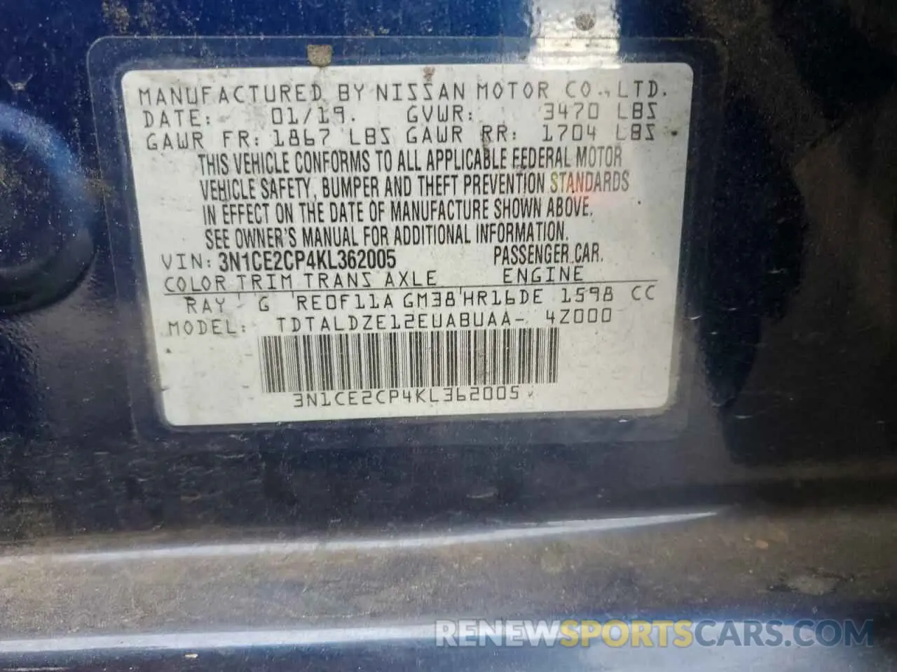 13 Photograph of a damaged car 3N1CE2CP4KL362005 NISSAN VERSA 2019
