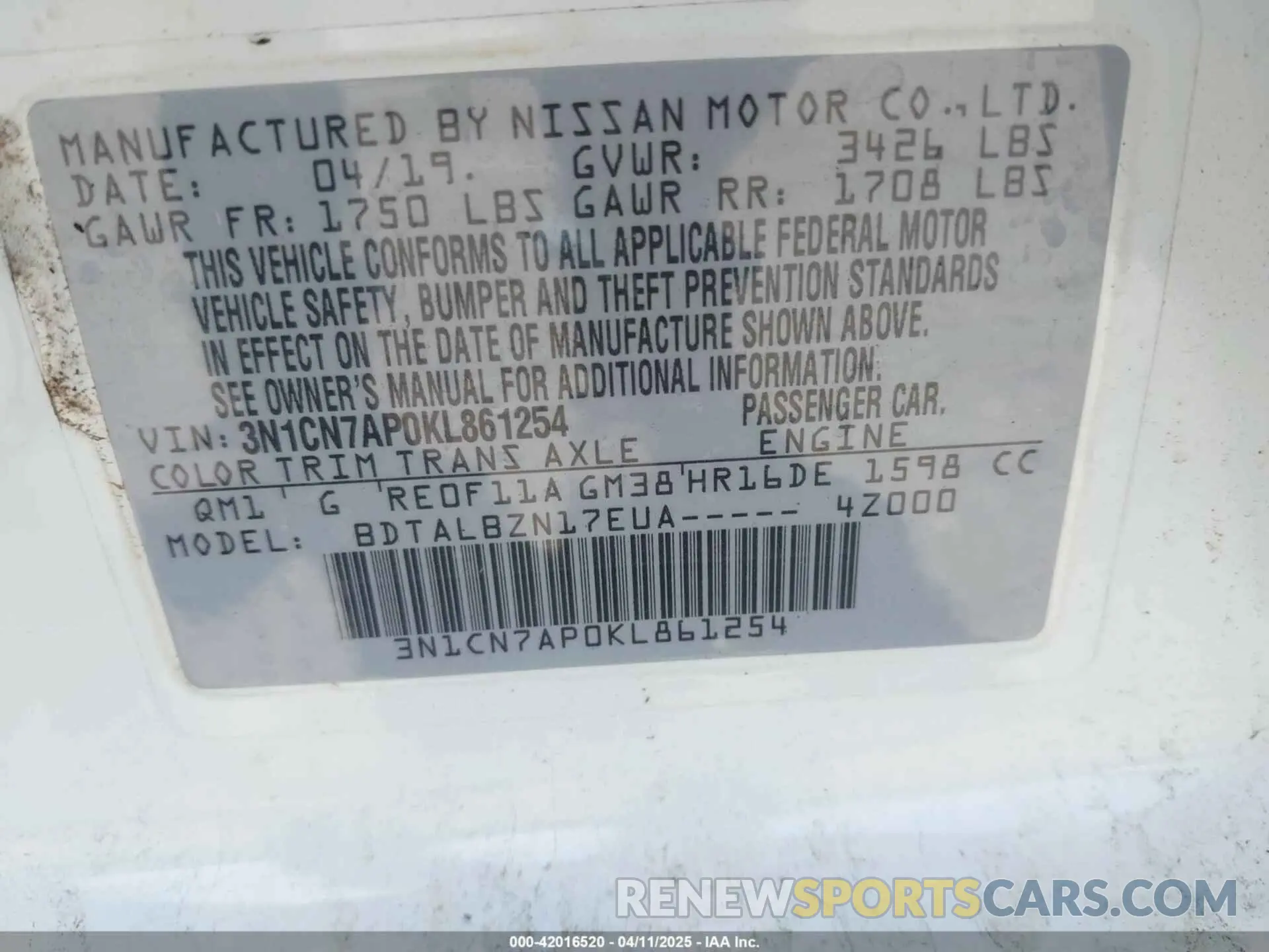 9 Photograph of a damaged car 3N1CN7AP0KL861254 NISSAN VERSA 2019