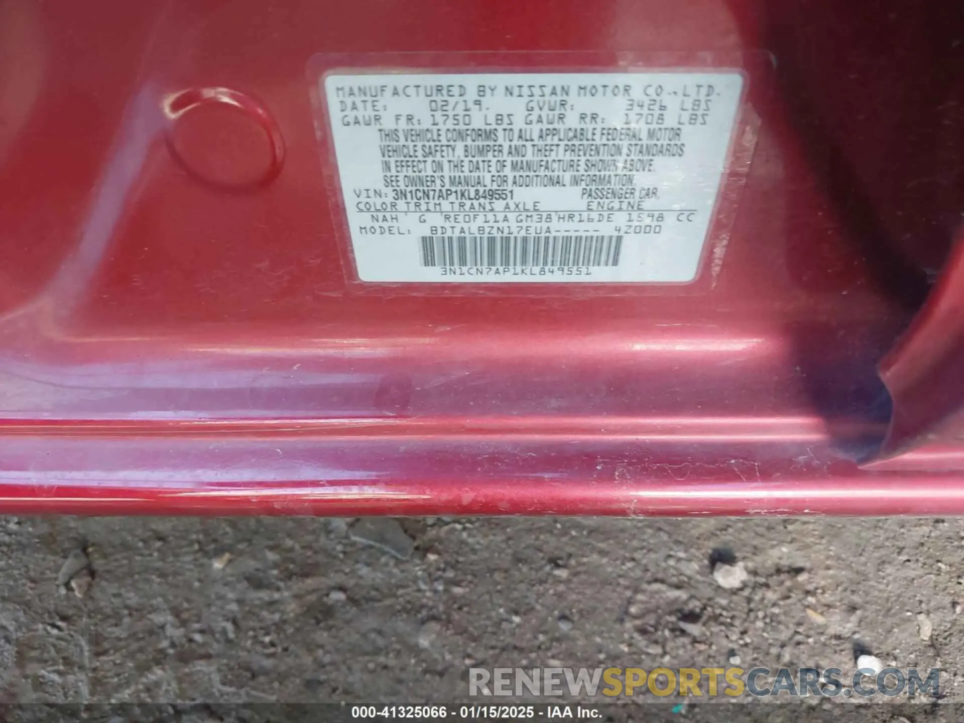 9 Photograph of a damaged car 3N1CN7AP1KL849551 NISSAN VERSA 2019