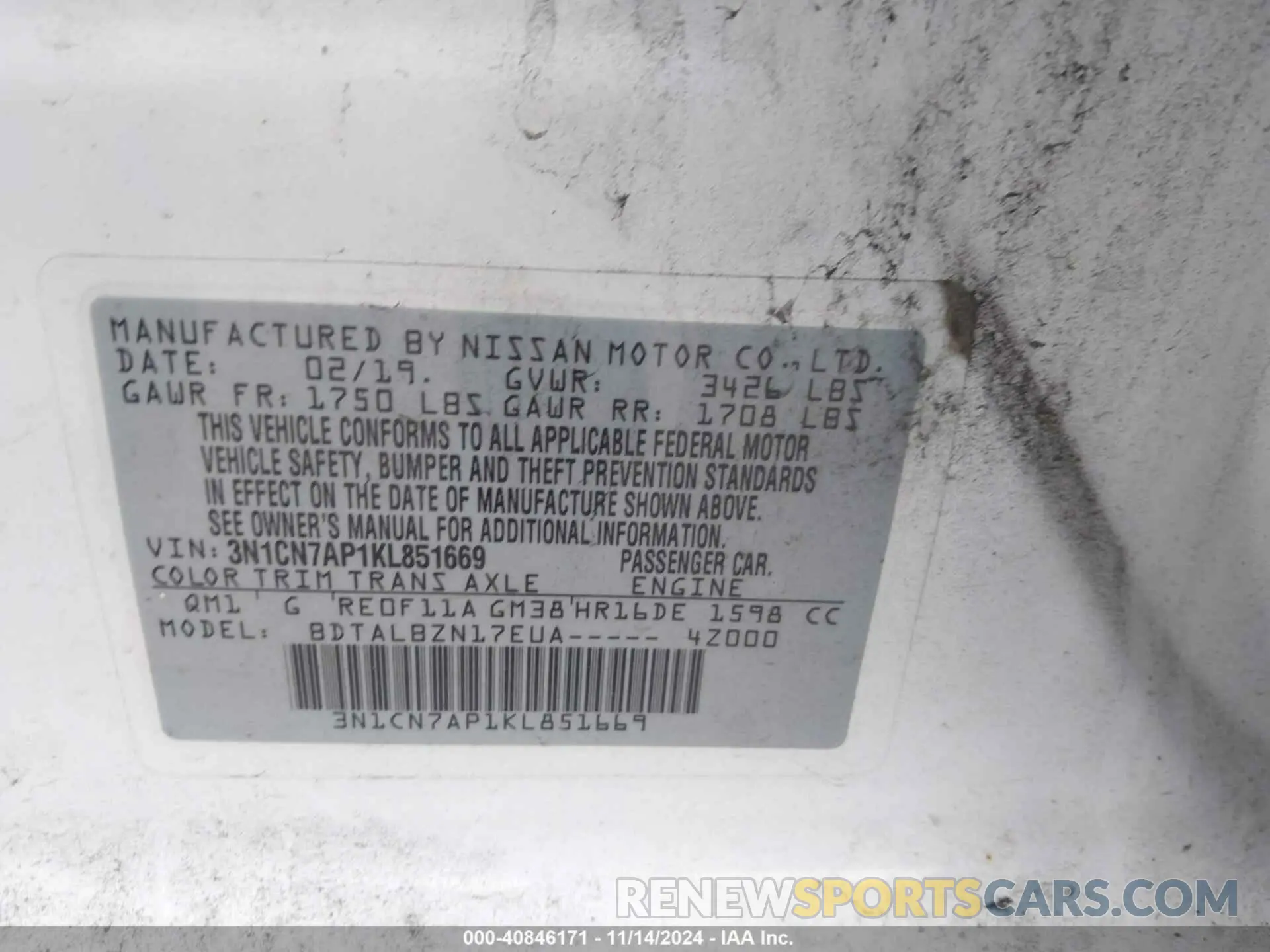 9 Photograph of a damaged car 3N1CN7AP1KL851669 NISSAN VERSA 2019