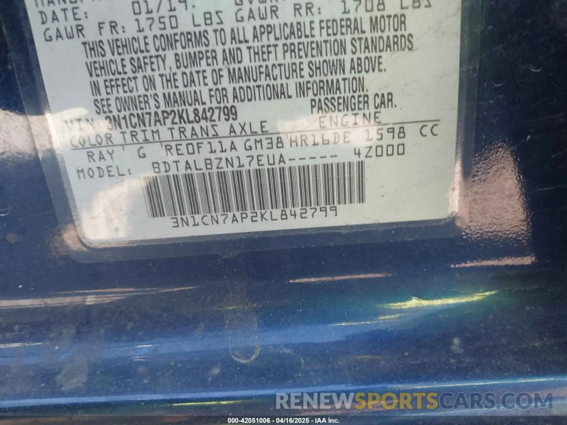 9 Photograph of a damaged car 3N1CN7AP2KL842799 NISSAN VERSA 2019