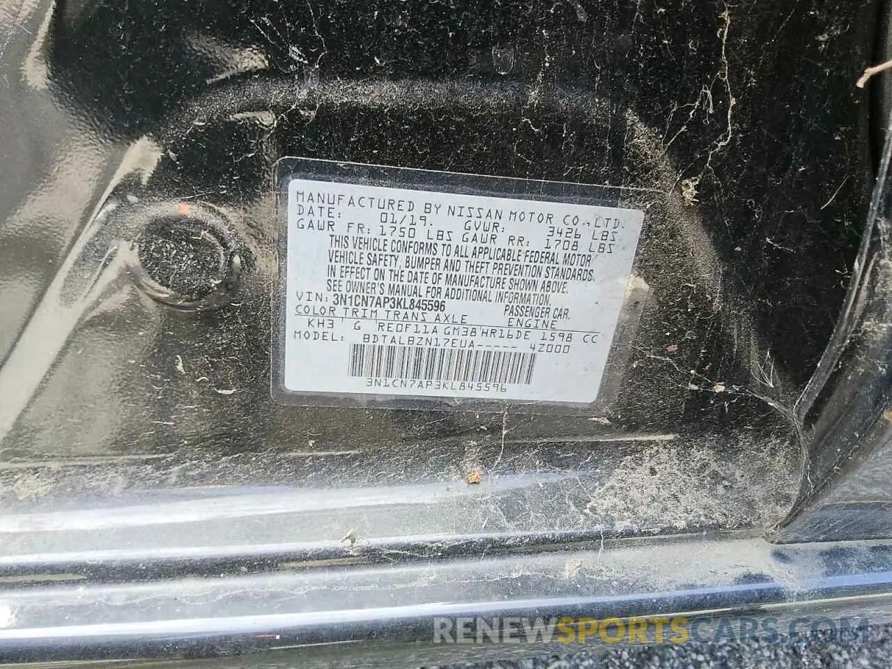 13 Photograph of a damaged car 3N1CN7AP3KL845596 NISSAN VERSA 2019