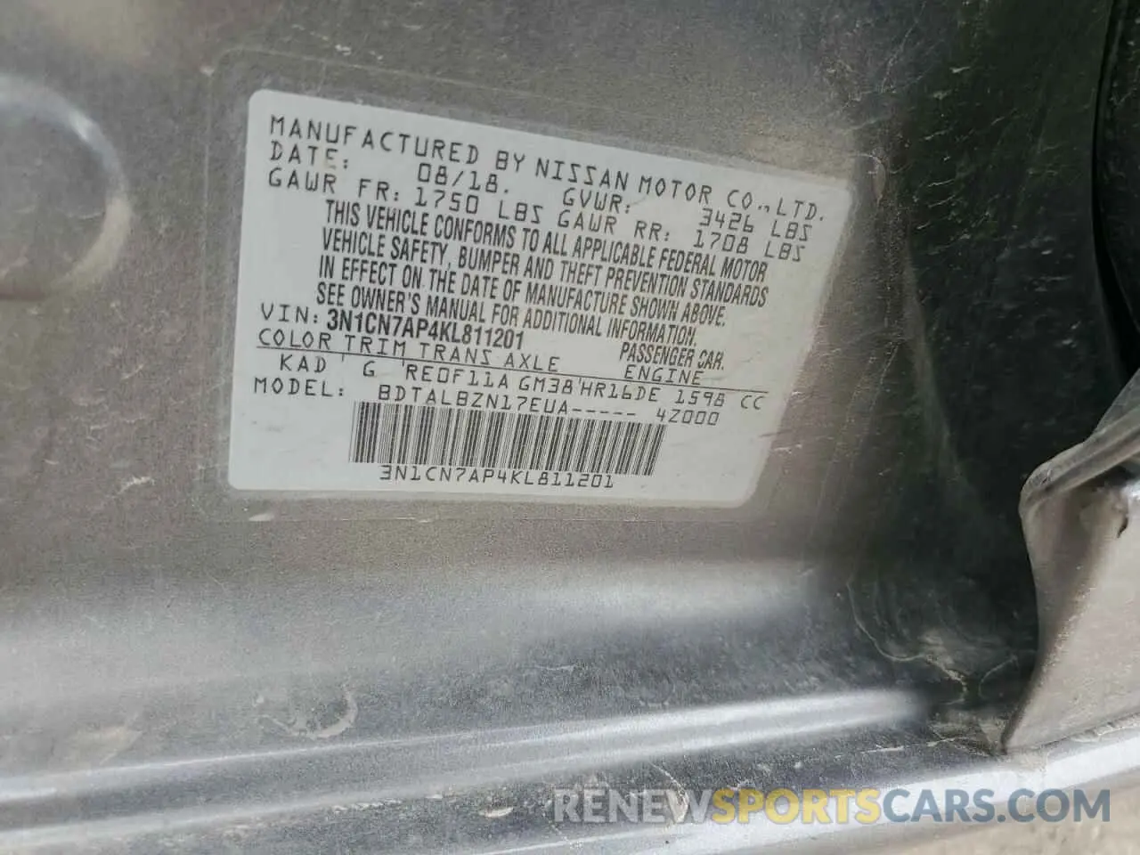 12 Photograph of a damaged car 3N1CN7AP4KL811201 NISSAN VERSA 2019