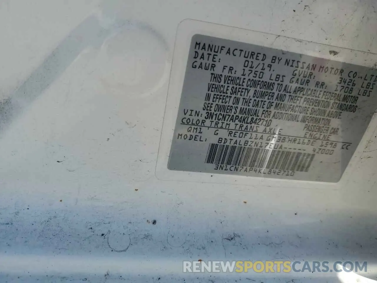 12 Photograph of a damaged car 3N1CN7AP4KL842710 NISSAN VERSA 2019