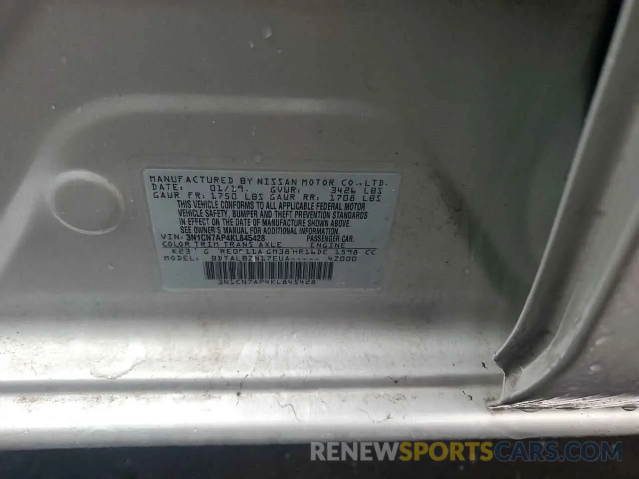 12 Photograph of a damaged car 3N1CN7AP4KL845428 NISSAN VERSA 2019