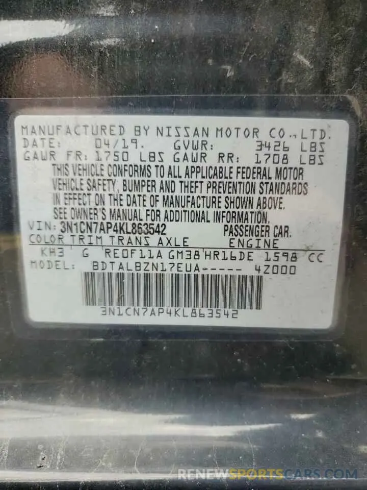 12 Photograph of a damaged car 3N1CN7AP4KL863542 NISSAN VERSA 2019