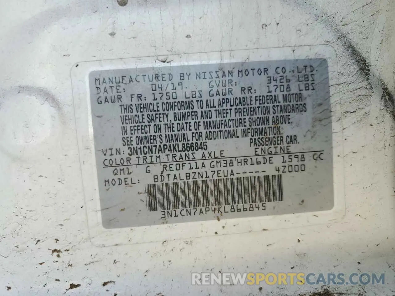 12 Photograph of a damaged car 3N1CN7AP4KL866845 NISSAN VERSA 2019