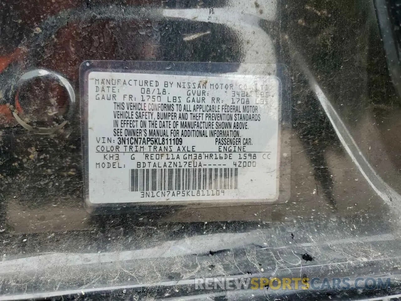 12 Photograph of a damaged car 3N1CN7AP5KL811109 NISSAN VERSA 2019