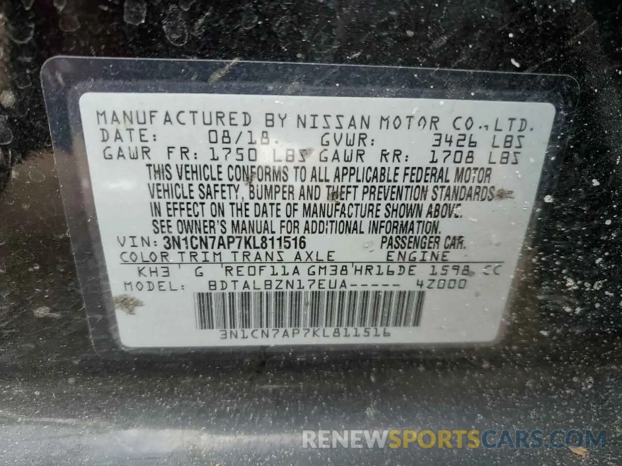 14 Photograph of a damaged car 3N1CN7AP7KL811516 NISSAN VERSA 2019