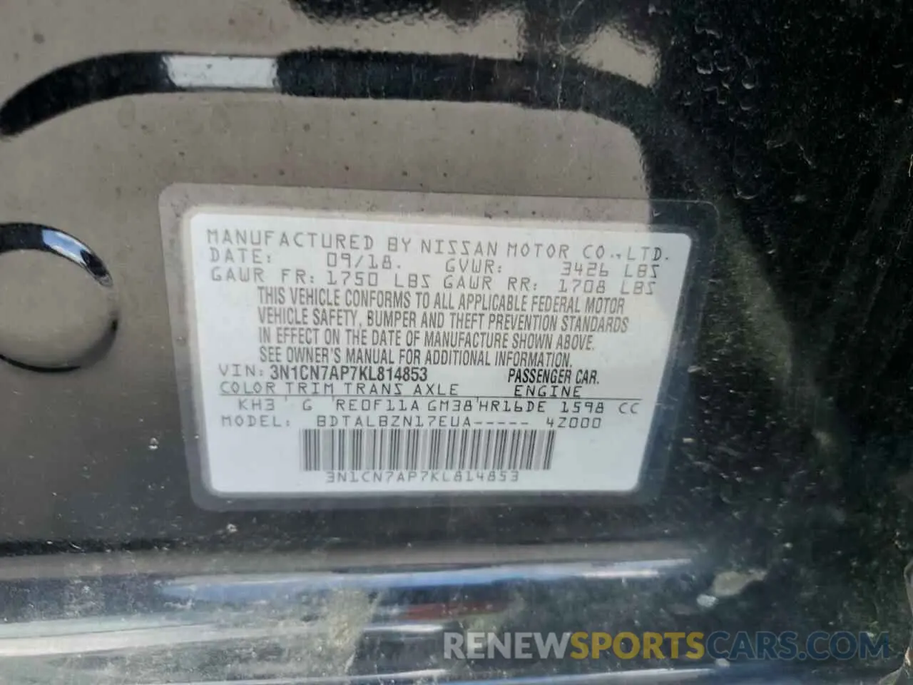 12 Photograph of a damaged car 3N1CN7AP7KL814853 NISSAN VERSA 2019