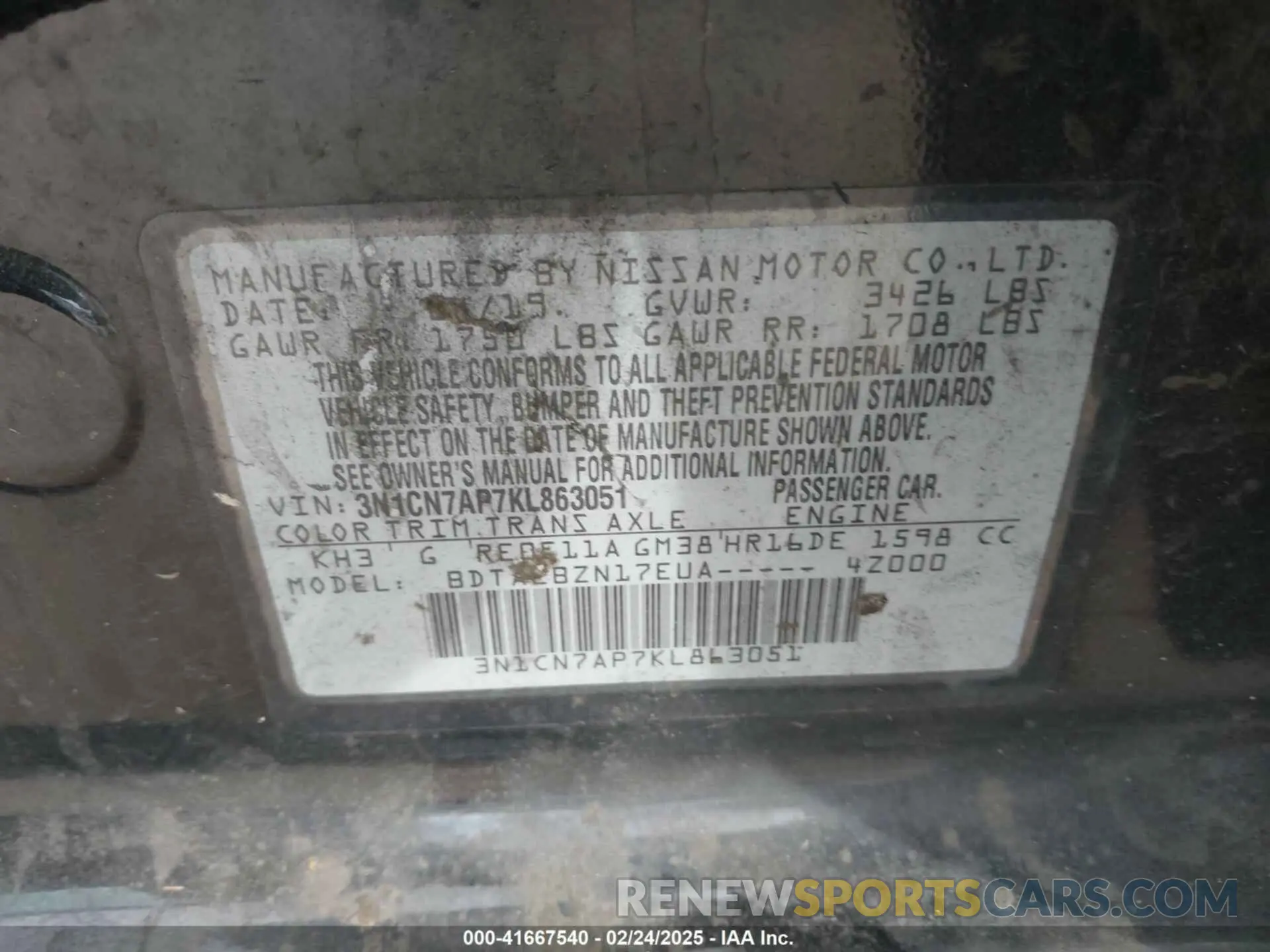 9 Photograph of a damaged car 3N1CN7AP7KL863051 NISSAN VERSA 2019