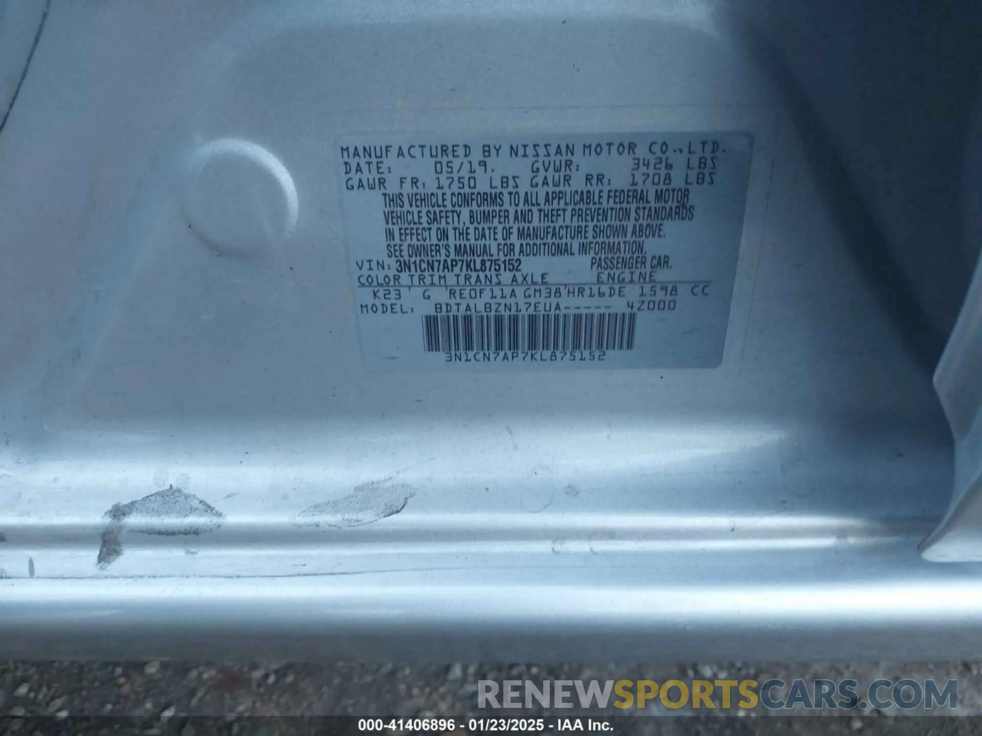 9 Photograph of a damaged car 3N1CN7AP7KL875152 NISSAN VERSA 2019