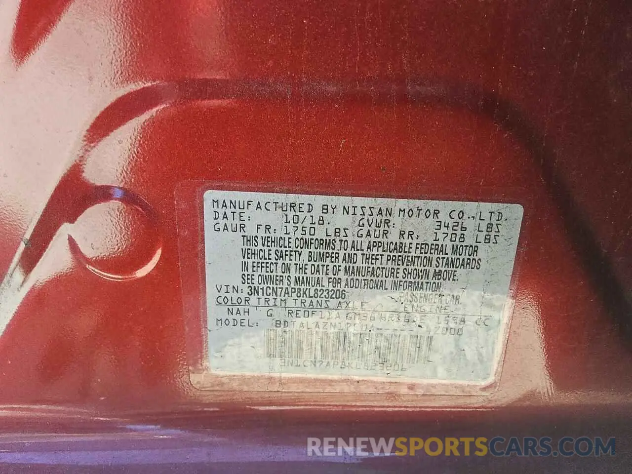 12 Photograph of a damaged car 3N1CN7AP8KL823206 NISSAN VERSA 2019