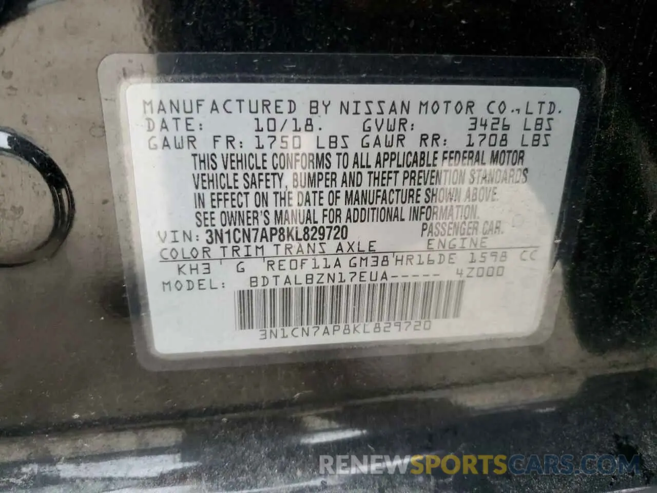 13 Photograph of a damaged car 3N1CN7AP8KL829720 NISSAN VERSA 2019
