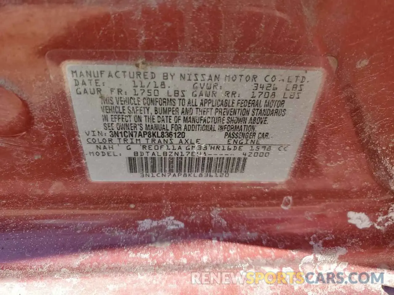 12 Photograph of a damaged car 3N1CN7AP8KL836120 NISSAN VERSA 2019