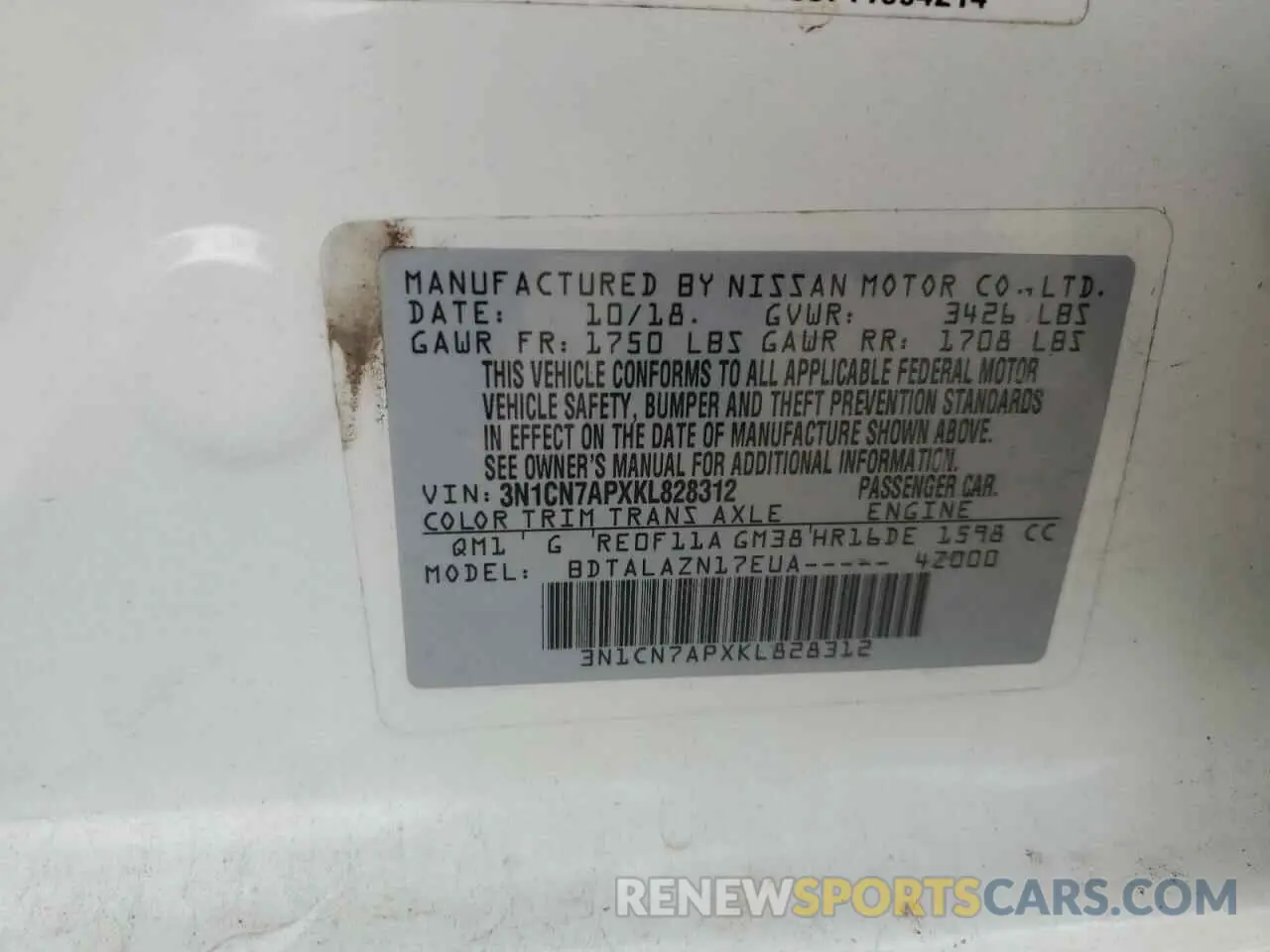 12 Photograph of a damaged car 3N1CN7APXKL828312 NISSAN VERSA 2019