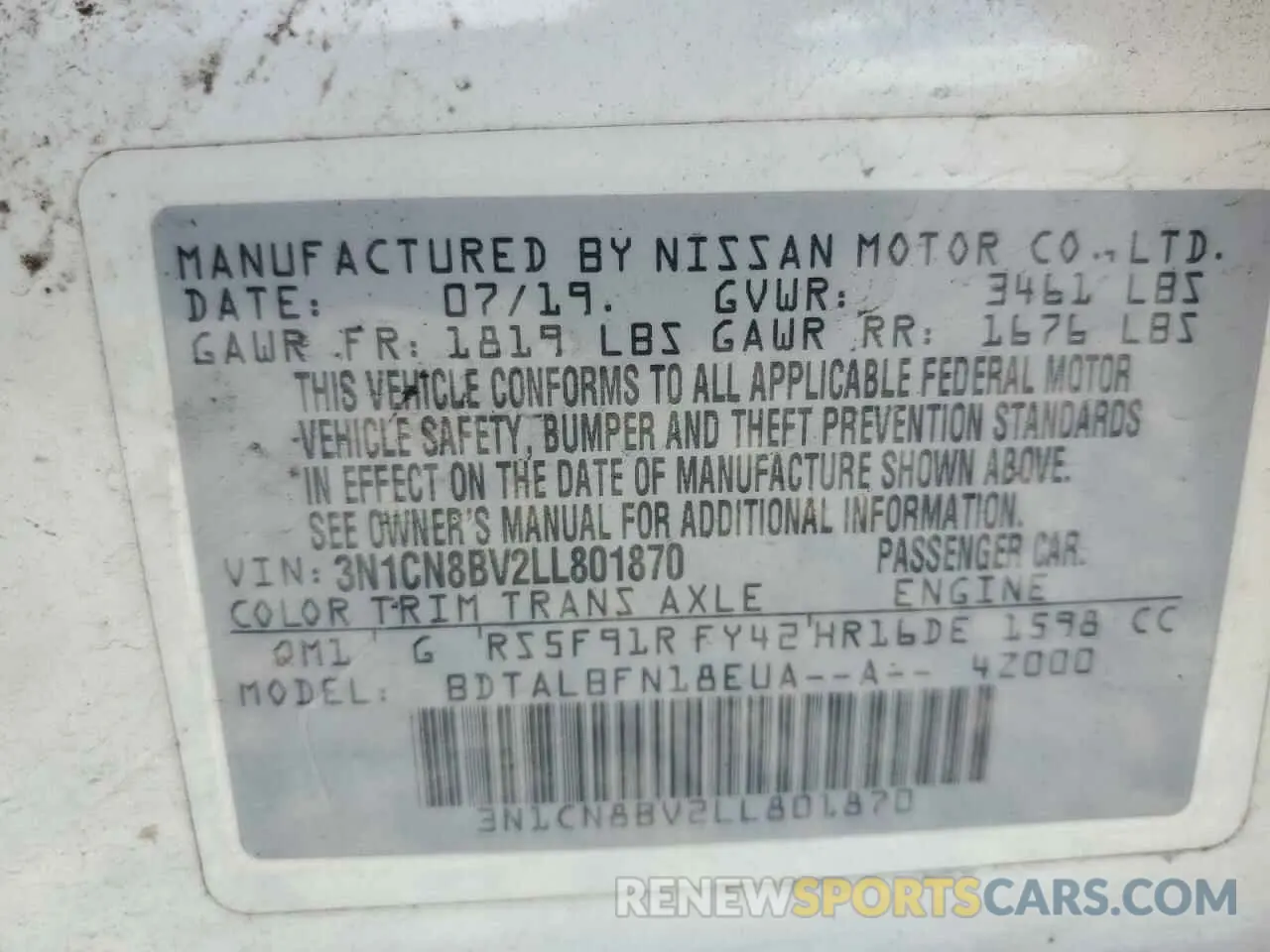 12 Photograph of a damaged car 3N1CN8BV2LL801870 NISSAN VERSA 2020