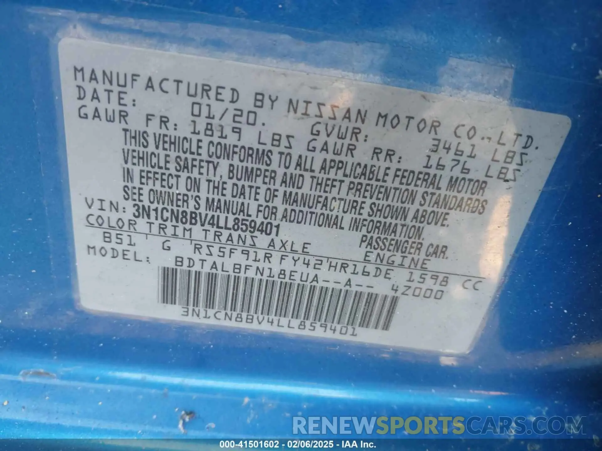 9 Photograph of a damaged car 3N1CN8BV4LL859401 NISSAN VERSA 2020