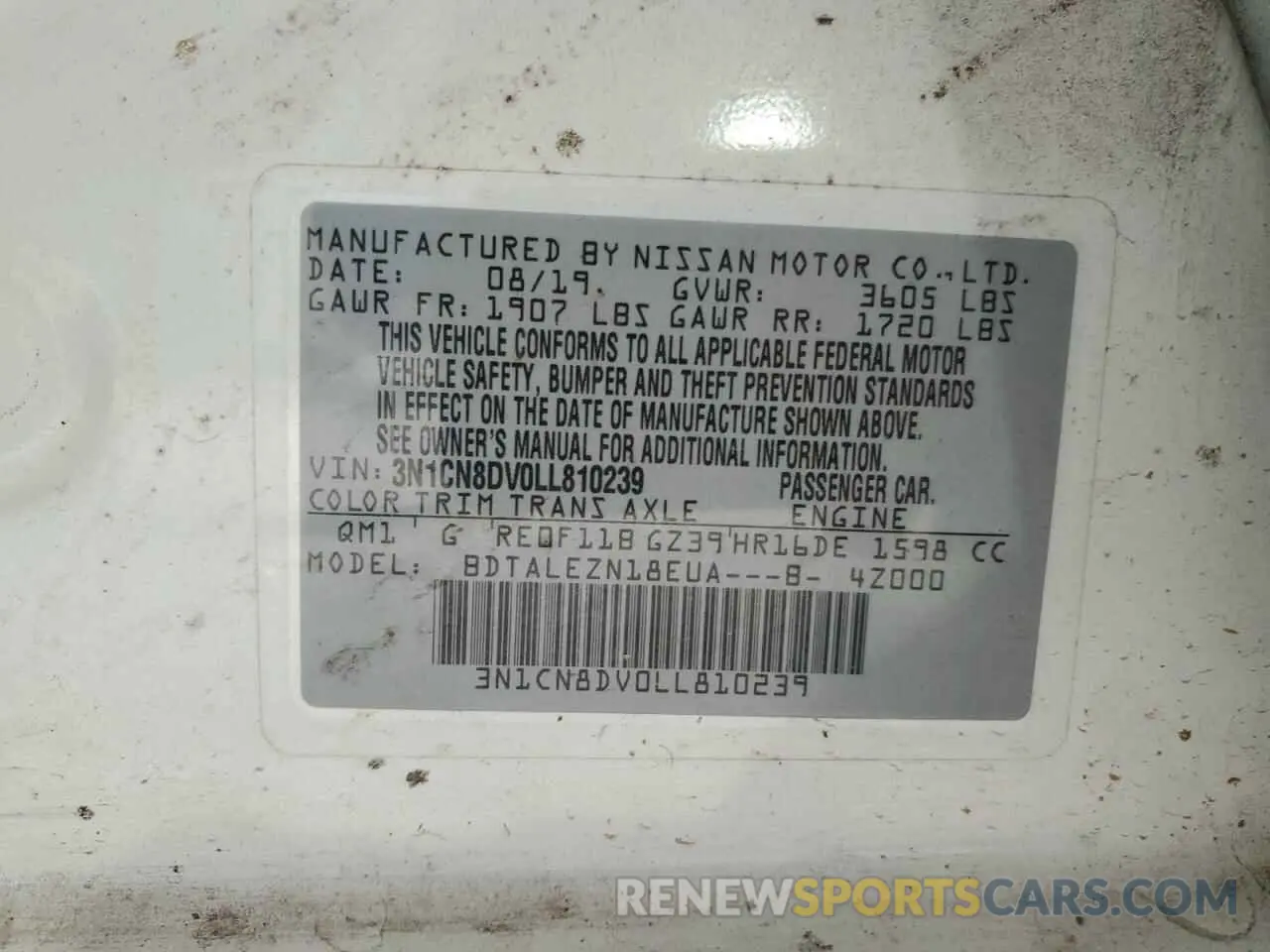 14 Photograph of a damaged car 3N1CN8DV0LL810239 NISSAN VERSA 2020