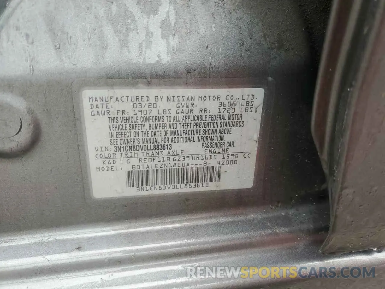12 Photograph of a damaged car 3N1CN8DV0LL883613 NISSAN VERSA 2020
