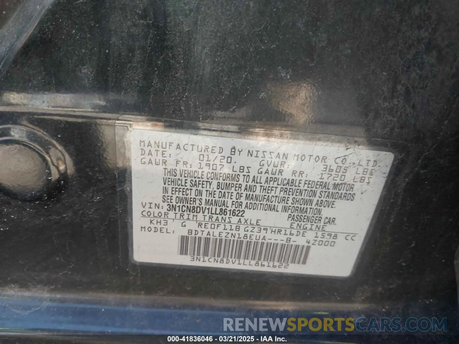 9 Photograph of a damaged car 3N1CN8DV1LL861622 NISSAN VERSA 2020