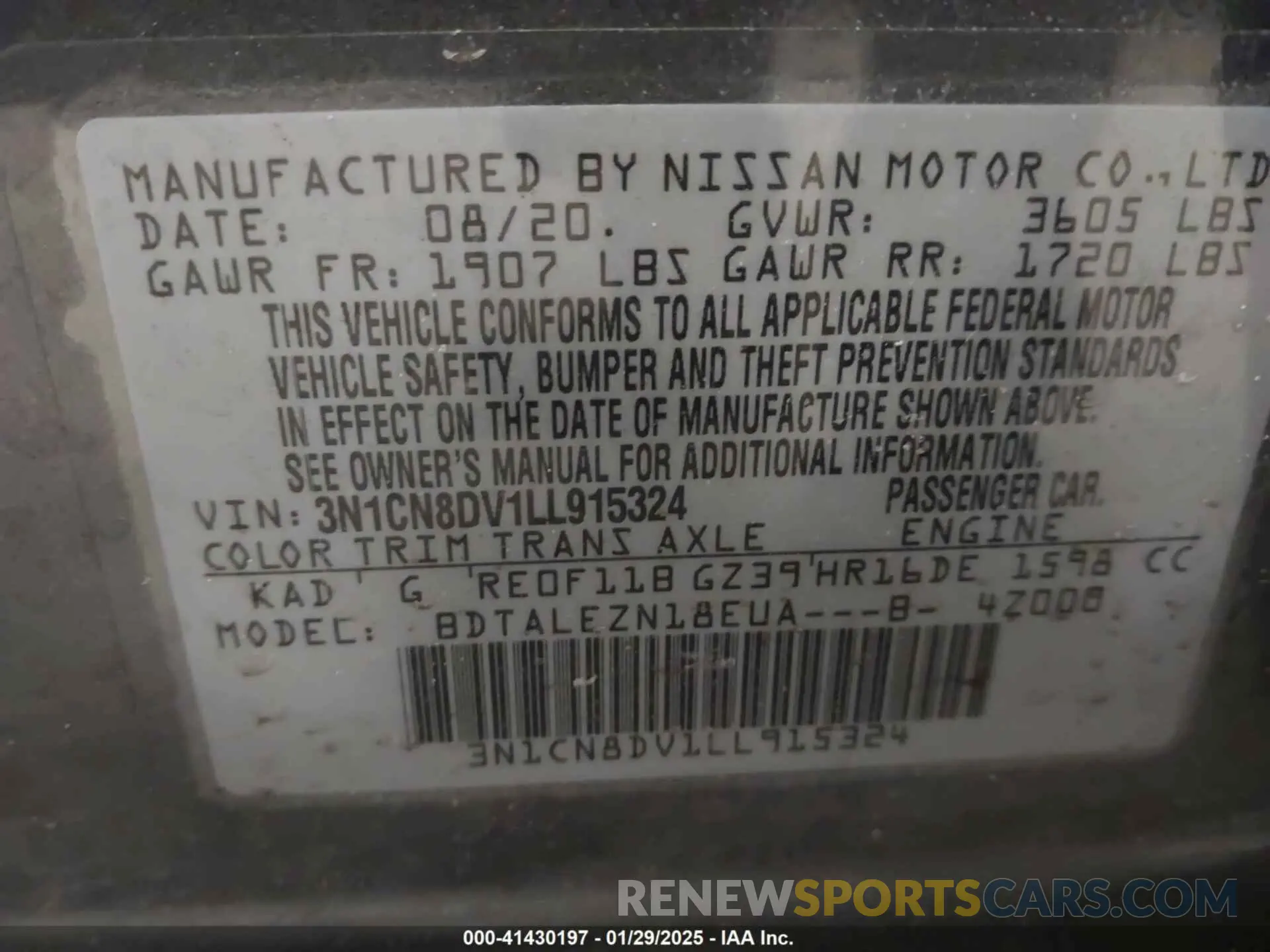 9 Photograph of a damaged car 3N1CN8DV1LL915324 NISSAN VERSA 2020