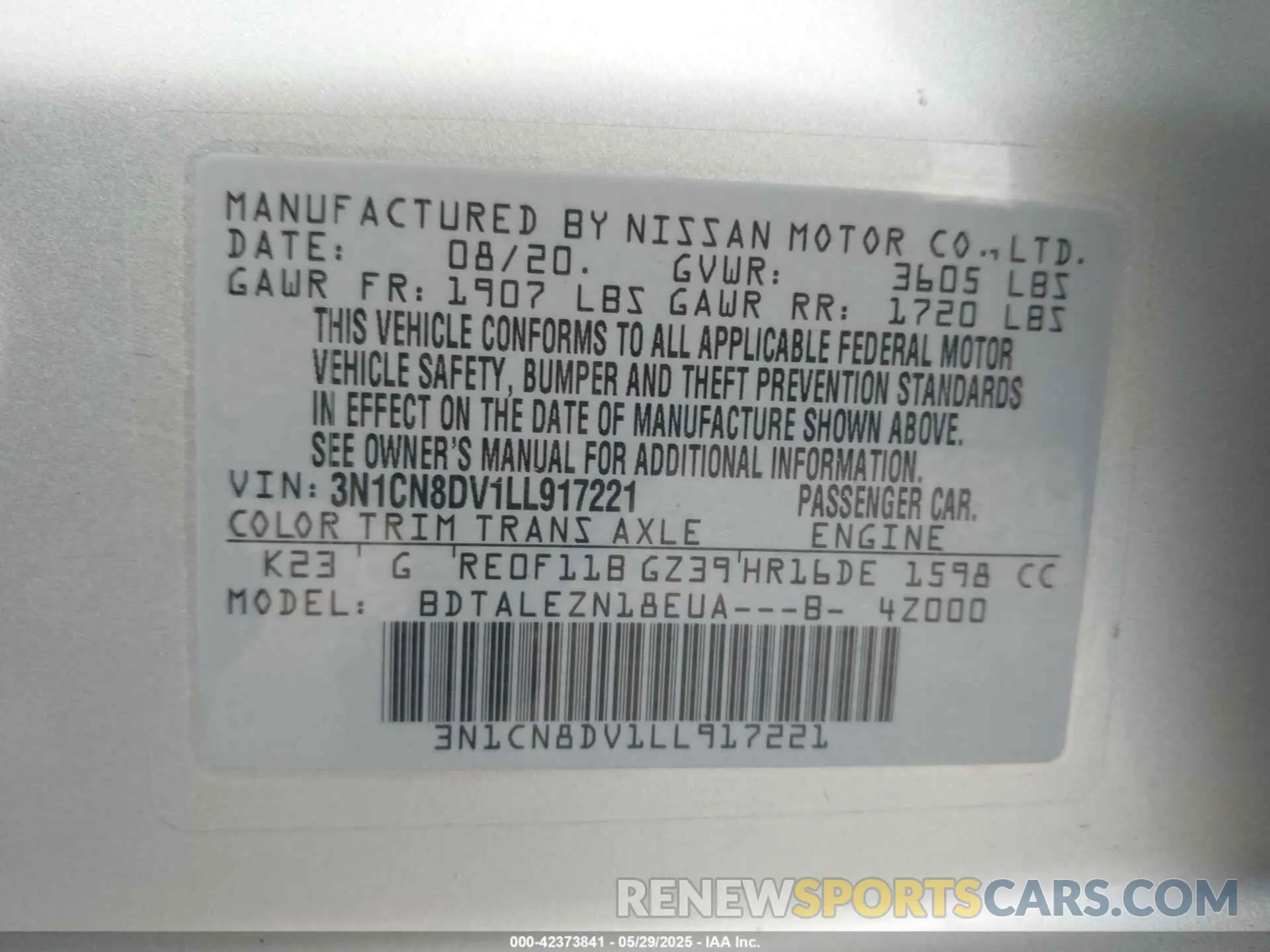 9 Photograph of a damaged car 3N1CN8DV1LL917221 NISSAN VERSA 2020